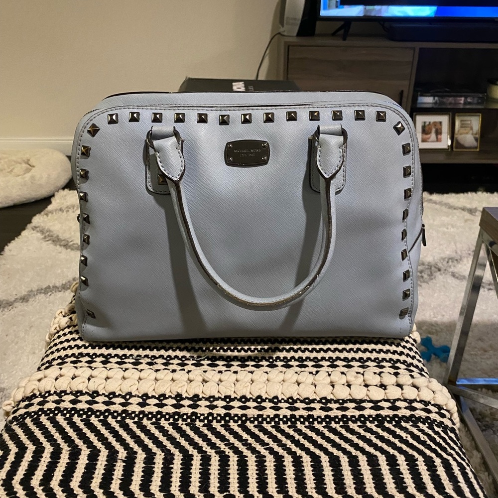Michael kors purse light blue Sandrine Stud Large Satchel